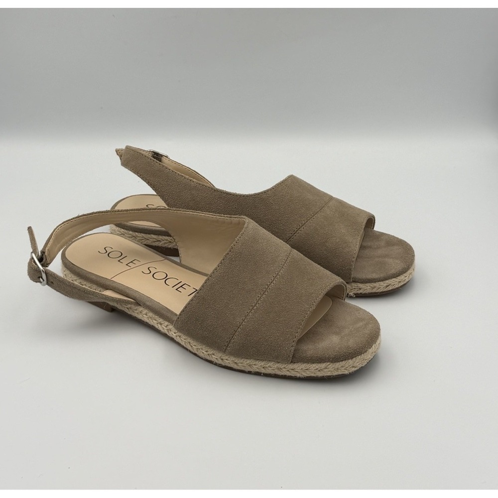 Sole Society Dolven Suede Slingback Espadrille Sandals 7.5M 38 Neutral Tan Beige - Picture 1 of 6